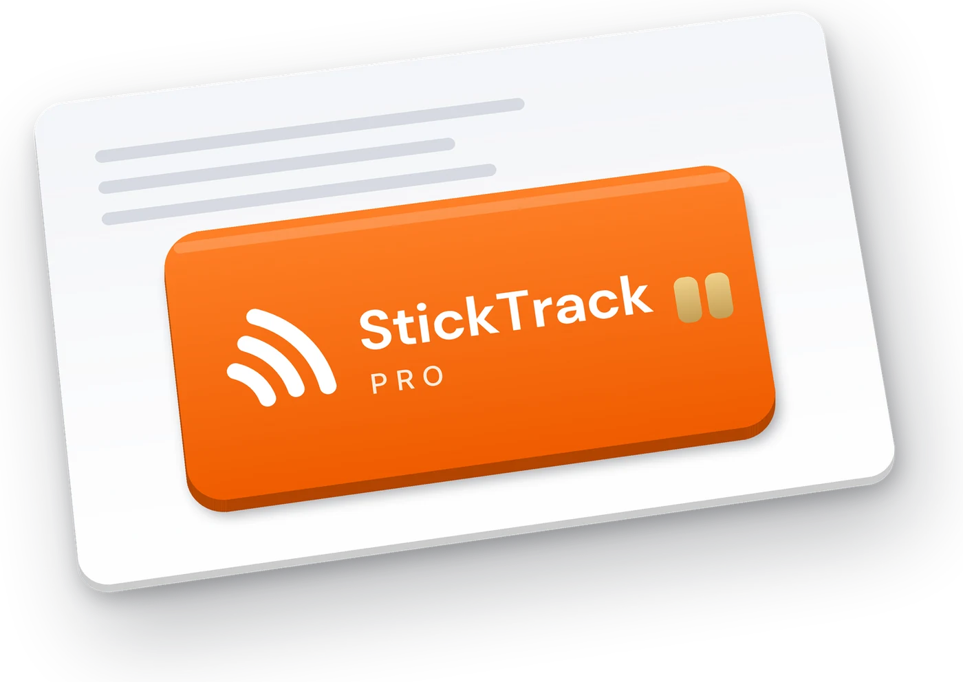 StickTrack Pro: an orange sticker about one millimetre thick on the back of a white ID-size card